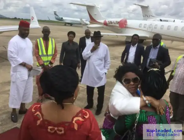Photos: Goodluck Jonathan, his wife and son spotted at Abuja Airport